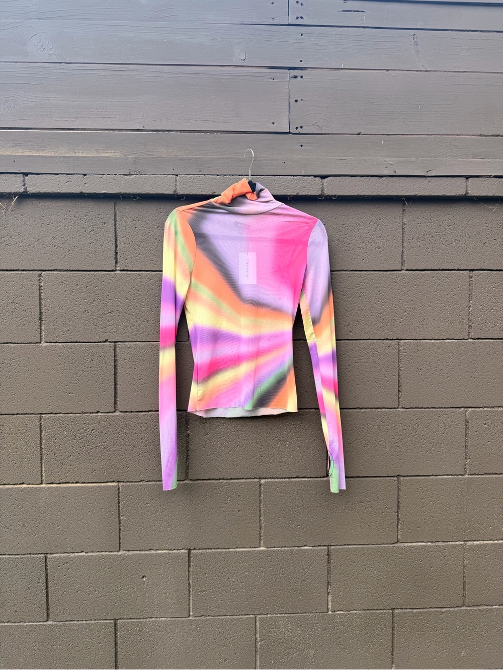 AFRM Sheer Mesh Aurora Rainbow Mock Neck Top — Thumbhole Cuffs — Size [S/M]